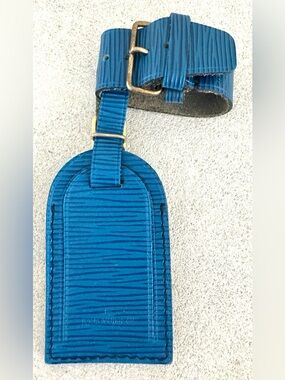 LOUIS VUITTON Epi Leather Luggage Tag & Strap Royal Blue 2-Piece